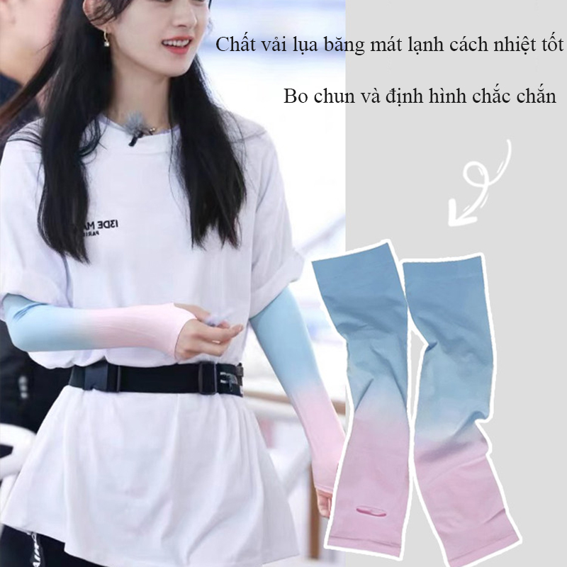 Ống tay chống nắng nữ Regoo RG645 vải thun lạnh freesize, phối màu chuyển sắc, đeo mát tay khi đi ngoài trời