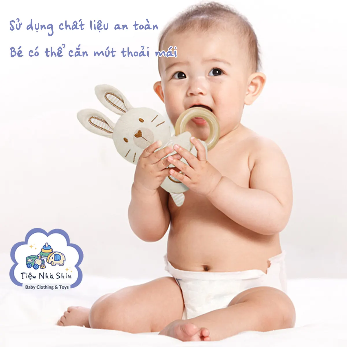 Lục lạc cầm tay Regoo cotton hữu cơ RG2049, vòng gỗ gặm nướu, xúc xắc chuông cho bé 0-3 tuổi