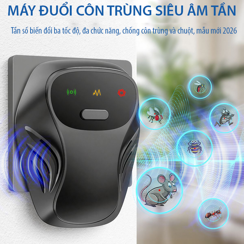 Máy đuổi côn trùng siêu âm Regoo RG1531, 3 mức tần số, loa kép, dùng cho không gian 20-50m²