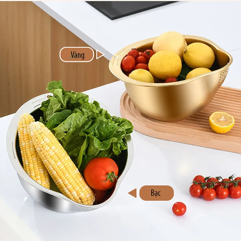 Chậu vo gạo inox 304 Regoo RG1634 đáy nghiêng thoát nước, dùng vo gạo rửa rau và chắt nước gọn hơn