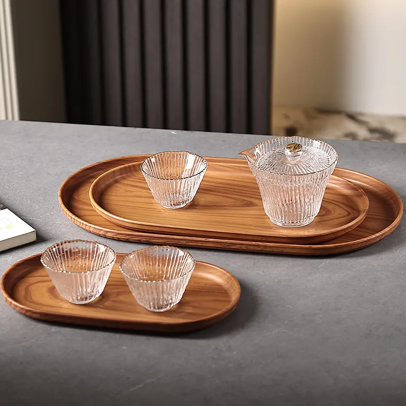 Bộ khay vân gỗ Regoo 3 chiếc, nhựa PP, 3 kích thước dùng đựng trà, cốc nước và bánh