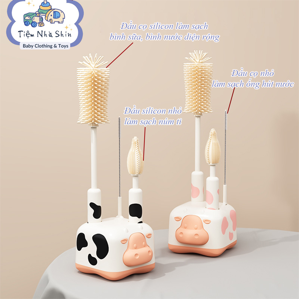 Bộ cọ rửa bình sữa Regoo RG2046 bộ 3 món, đầu cọ silicon, kèm đế thoát nước bằng silicon, thiết kế cầm tay, chuyên dùng để vệ sinh bình sữa, núm ti và ống hút cho bé.