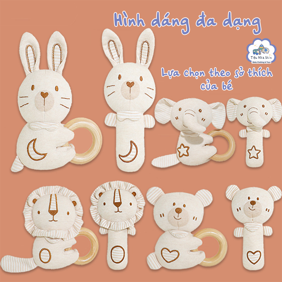 [Quà Sơ Sinh] Lục lạc sơ sinh Regoo bộ 2 món RG2049, vải sợi tre và gỗ rắn hữu cơ an toàn cho bé - Xúc xắc gặm nướu thú nhồi bông cho trẻ sơ sinh