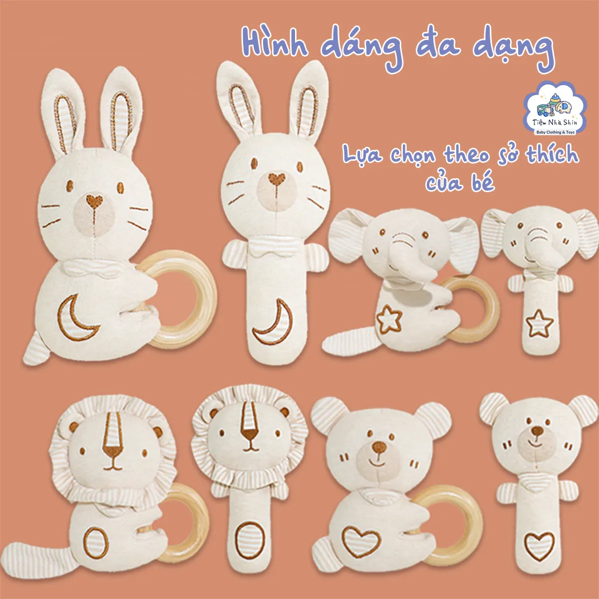 [Quà Sơ Sinh] Lục lạc sơ sinh Regoo bộ 2 món RG2049, vải sợi tre và gỗ rắn hữu cơ an toàn cho bé - Xúc xắc gặm nướu thú nhồi bông cho trẻ sơ sinh