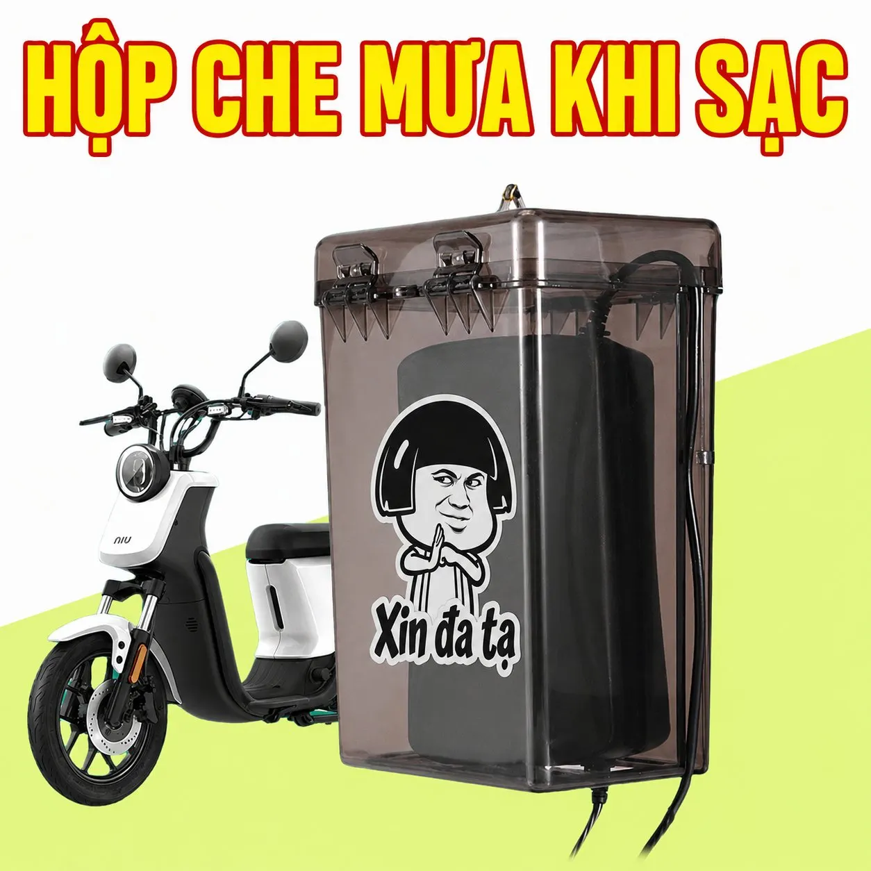 Hộp chống mưa bộ sạc xe điện 24,5 × 14,5 × 11 cm, nhựa PP, móc treo và đáy tản nhiệt