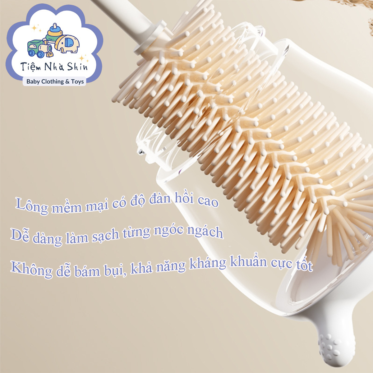 Bộ cọ rửa bình sữa Regoo RG2046 bộ 3 món, đầu cọ silicon, kèm đế thoát nước bằng silicon, thiết kế cầm tay, chuyên dùng để vệ sinh bình sữa, núm ti và ống hút cho bé.