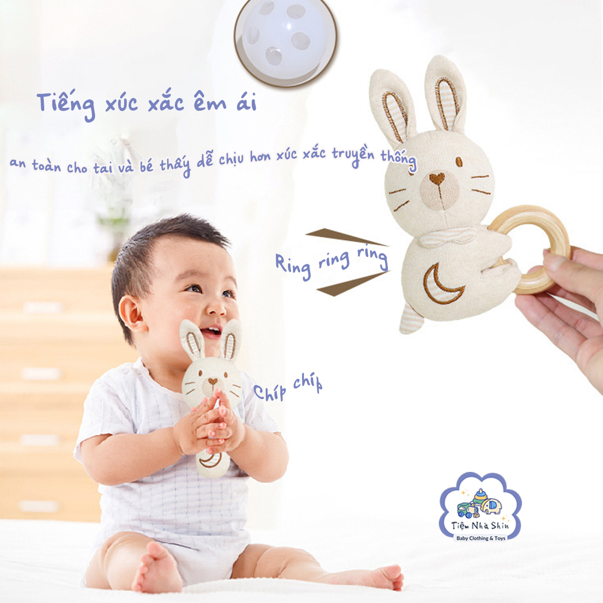 [Quà Sơ Sinh] Lục lạc sơ sinh Regoo bộ 2 món RG2049, vải sợi tre và gỗ rắn hữu cơ an toàn cho bé - Xúc xắc gặm nướu thú nhồi bông cho trẻ sơ sinh