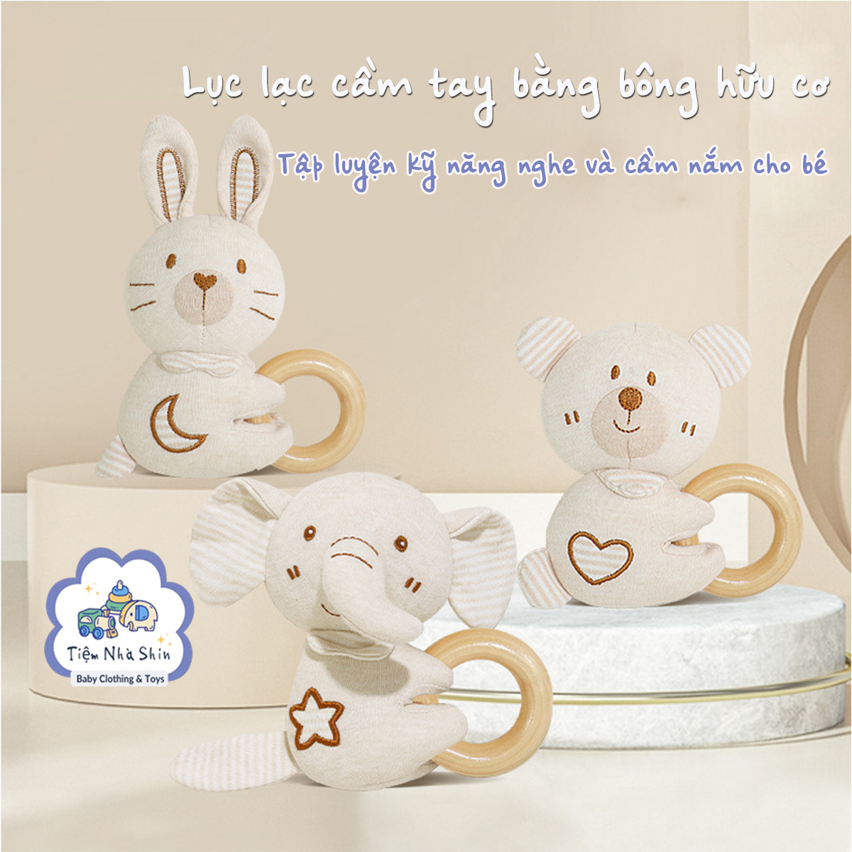 HỎA TỐC Bộ quà tặng sơ sinh 4 món gồm xúc xắc RG2049, treo nôi, gấu ôm lớn và gấu ngủ đa năng