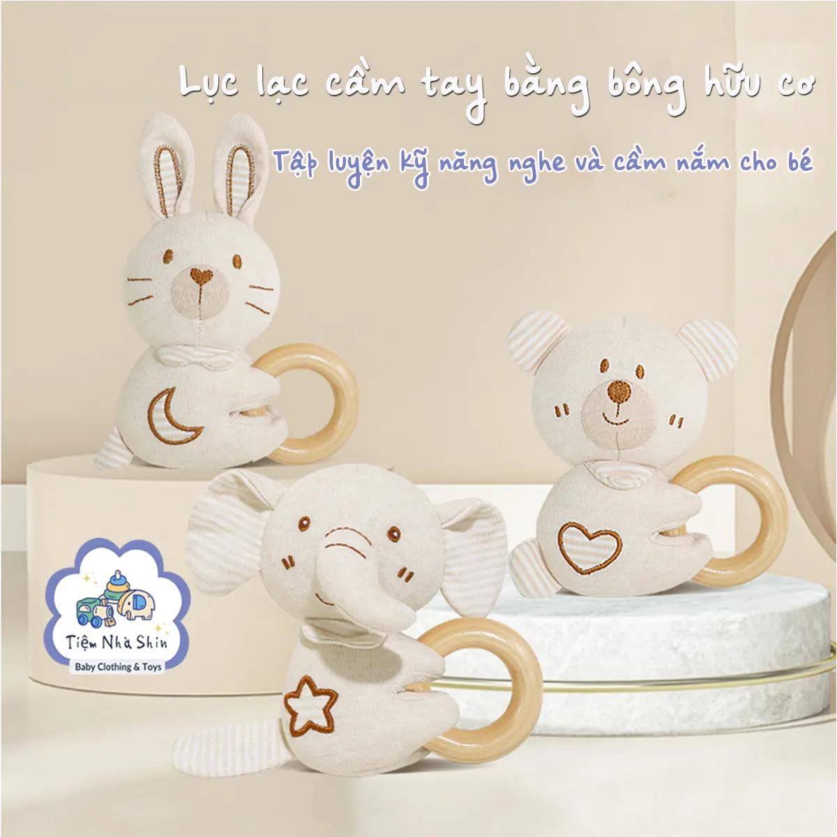 HỎA TỐC Bộ quà tặng sơ sinh 4 món gồm xúc xắc RG2049, treo nôi, gấu ôm lớn và gấu ngủ đa năng