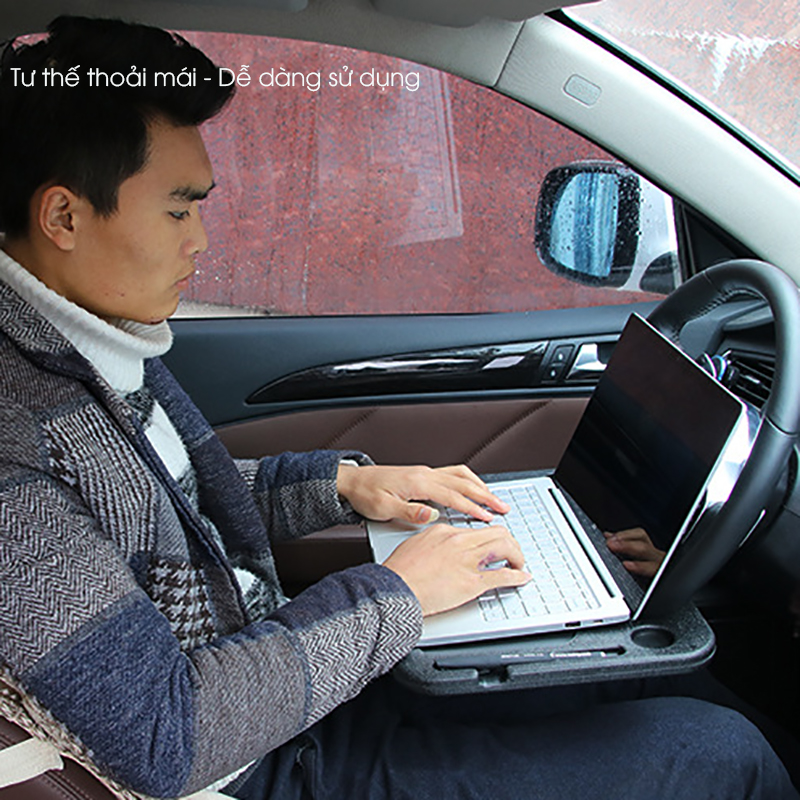 Khay đa năng gắn vô lăng ô tô, dùng làm bàn để laptop hoặc bàn ăn, bàn làm việc mini trong xe.