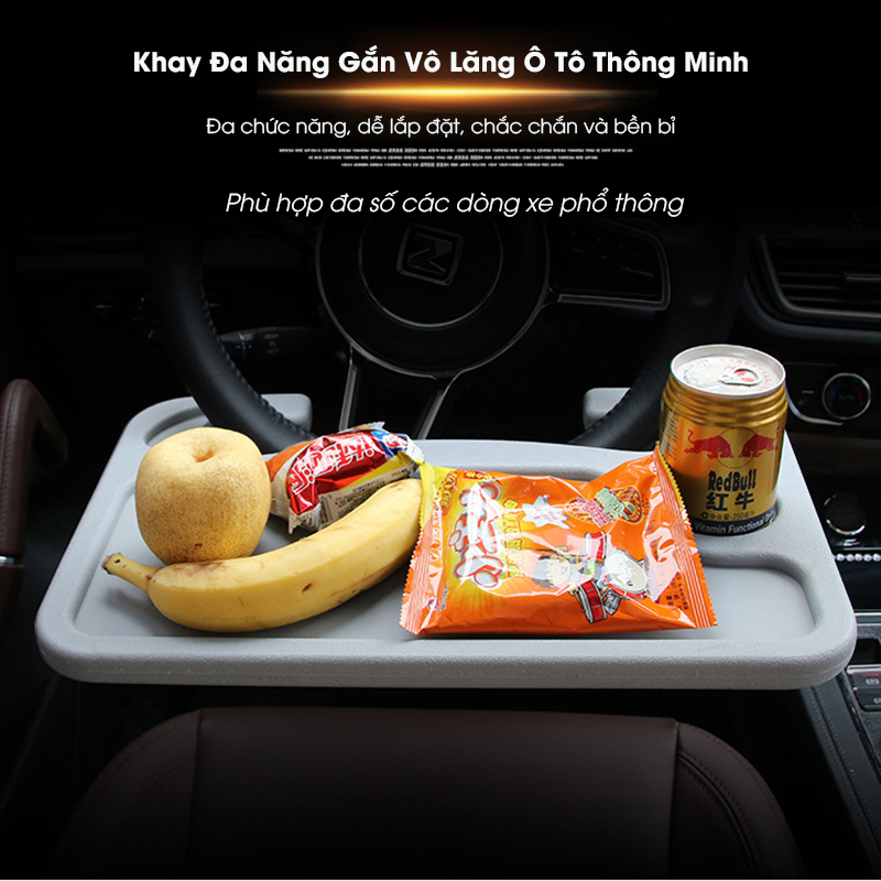 Khay đa năng gắn vô lăng ô tô, dùng làm bàn để laptop hoặc bàn ăn, bàn làm việc mini trong xe.