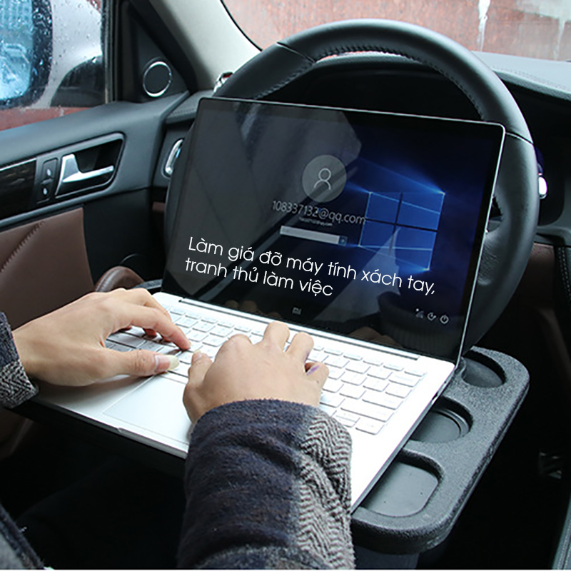 Khay đa năng gắn vô lăng ô tô, dùng làm bàn để laptop hoặc bàn ăn, bàn làm việc mini trong xe.