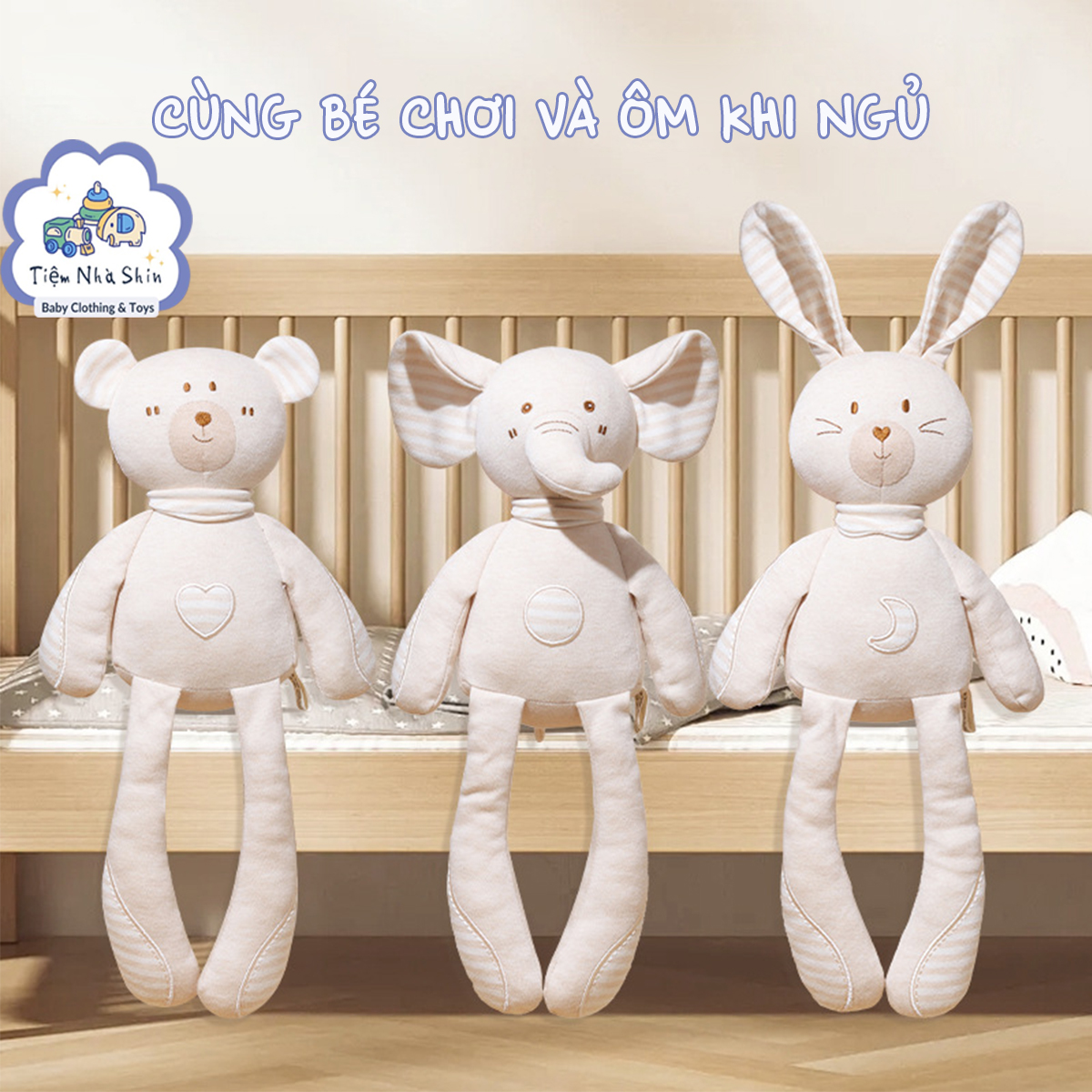 HỎA TỐC Bộ quà tặng sơ sinh 4 món gồm xúc xắc RG2049, treo nôi, gấu ôm lớn và gấu ngủ đa năng