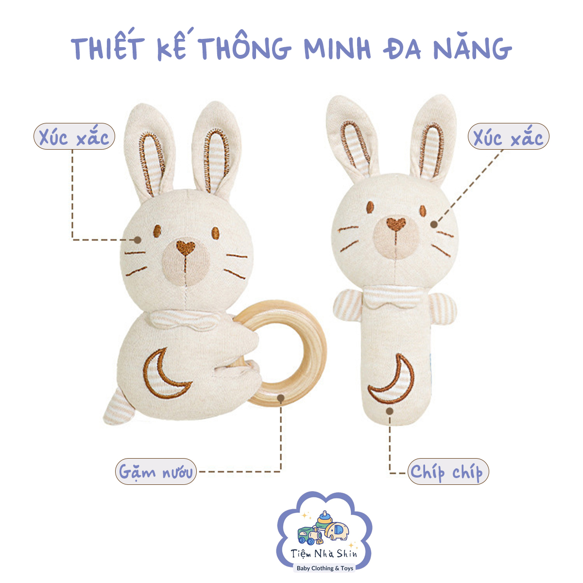 [Quà Sơ Sinh] Lục lạc sơ sinh Regoo bộ 2 món RG2049, vải sợi tre và gỗ rắn hữu cơ an toàn cho bé - Xúc xắc gặm nướu thú nhồi bông cho trẻ sơ sinh