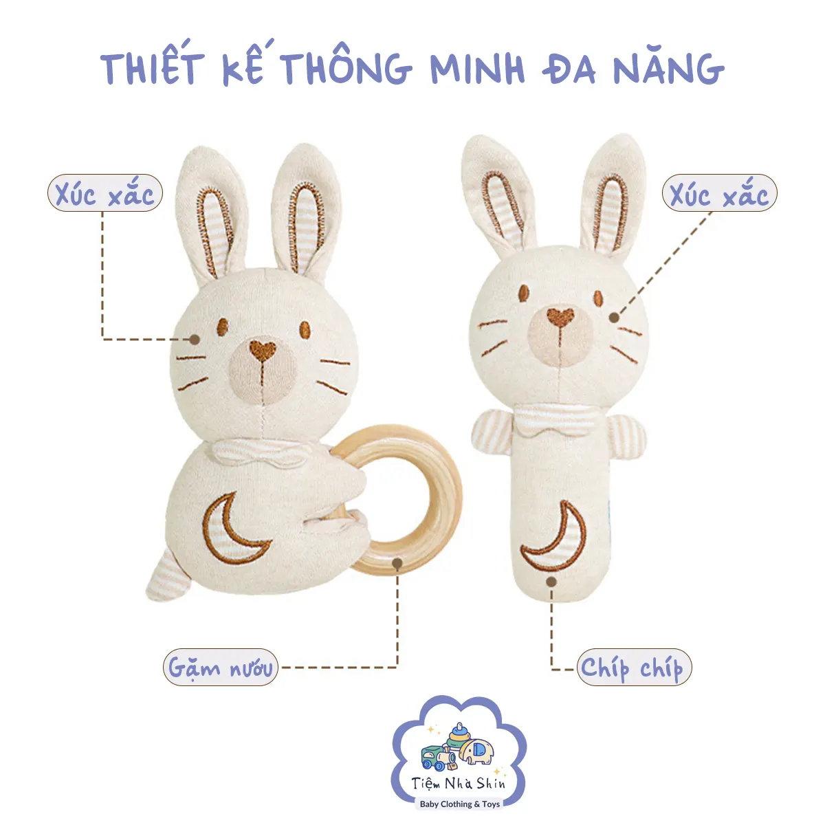 [Quà Sơ Sinh] Lục lạc sơ sinh Regoo bộ 2 món RG2049, vải sợi tre và gỗ rắn hữu cơ an toàn cho bé - Xúc xắc gặm nướu thú nhồi bông cho trẻ sơ sinh