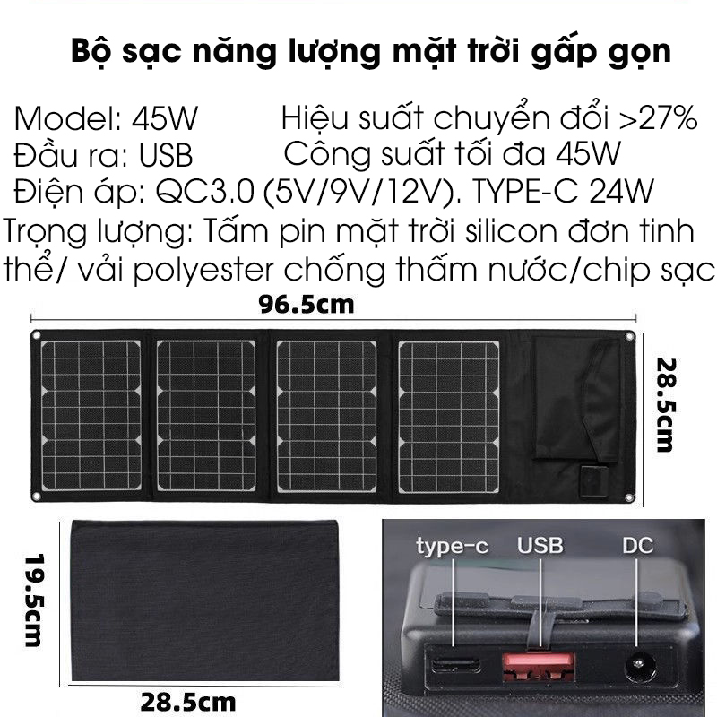 Tấm pin sạc năng lượng mặt trời gấp gọn thông minh, dùng ngoài trời để sạc thiết bị di động.