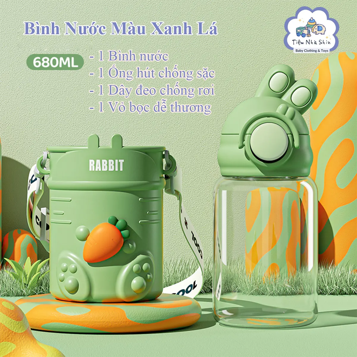 Bình nước trẻ em Regoo RG2045 680ml, ống hút chống sặc dung tích lớn dùng cho bé đi học, đi chơi và sinh hoạt hằng ngày.