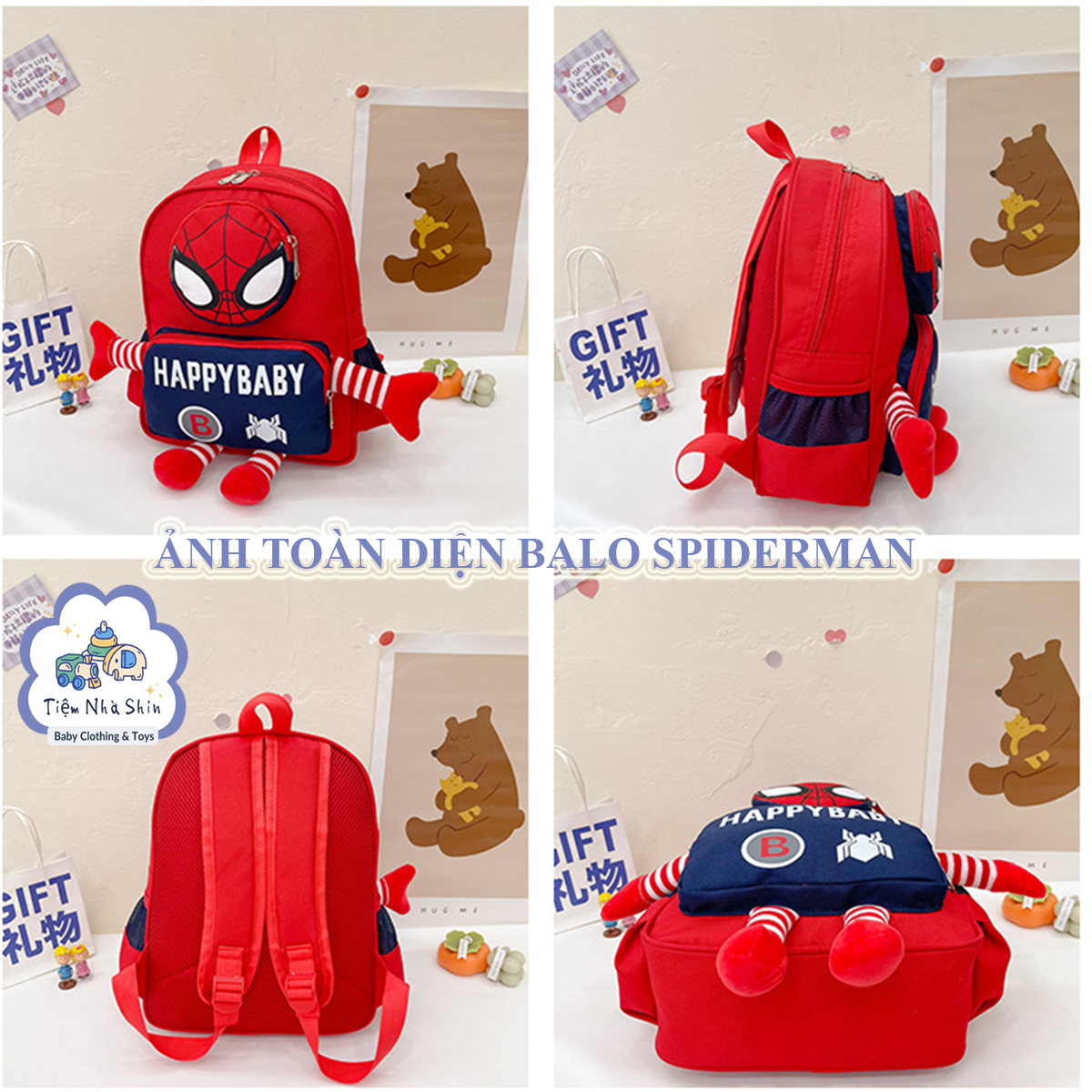 Balo trẻ em Spiderman Regoo RG2044, vải kháng nước, khoảng 350g, dây vai êm cho bé mầm non