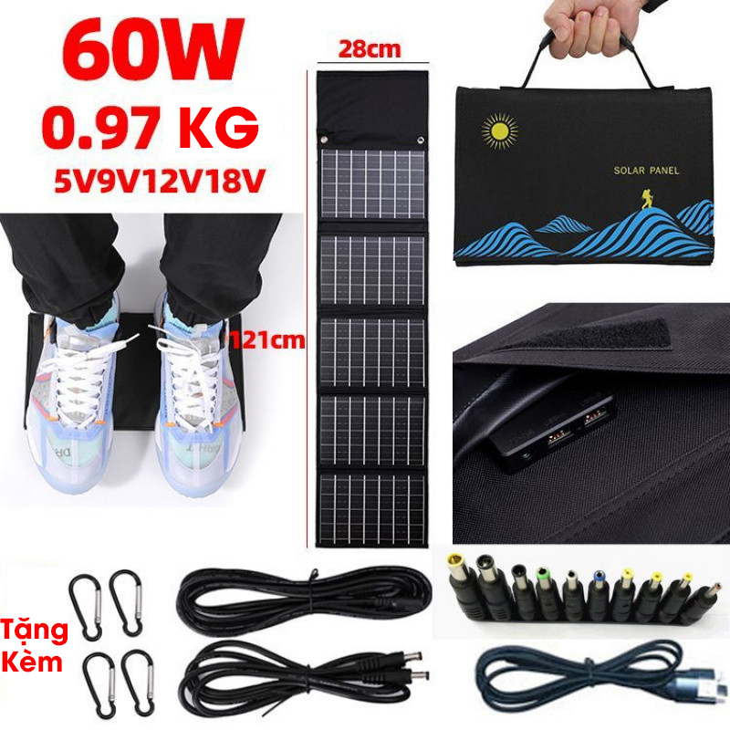 Tấm pin sạc năng lượng mặt trời gấp gọn thông minh, dùng ngoài trời để sạc thiết bị di động.