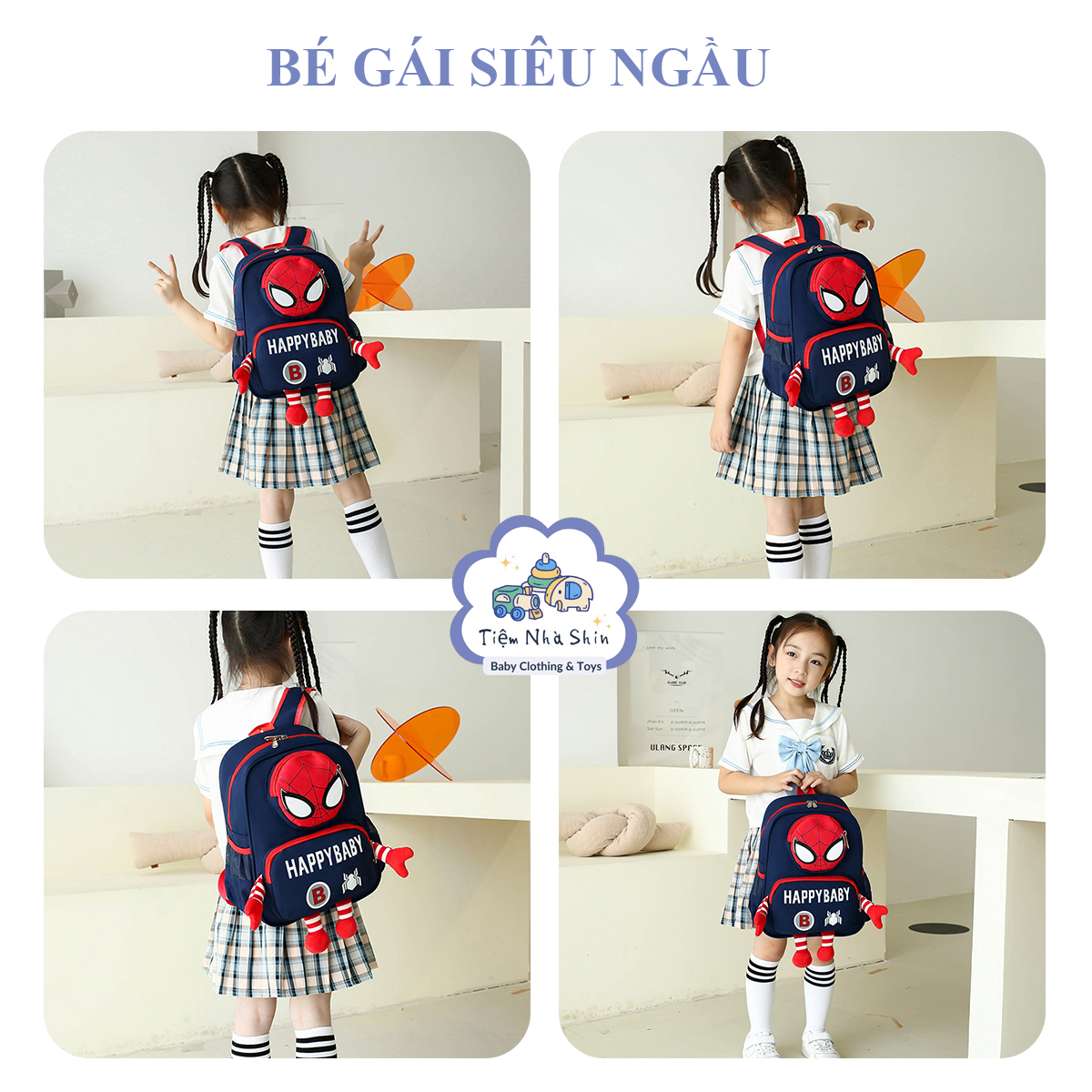 Balo trẻ em Spiderman Regoo RG2044, vải kháng nước, khoảng 350g, dây vai êm cho bé mầm non