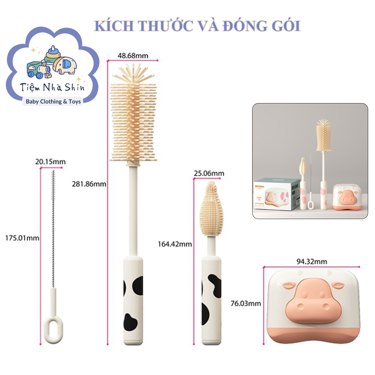 Bộ cọ rửa bình sữa Regoo RG2046 bộ 3 món, đầu cọ silicon, kèm đế thoát nước bằng silicon, thiết kế cầm tay, chuyên dùng để vệ sinh bình sữa, núm ti và ống hút cho bé.