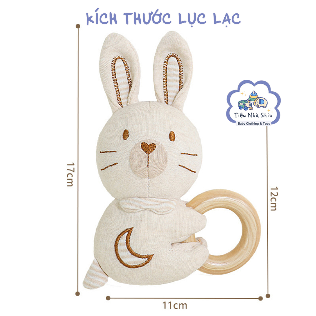 Lục lạc cầm tay Regoo cotton hữu cơ RG2049, vòng gỗ gặm nướu, xúc xắc chuông cho bé 0-3 tuổi