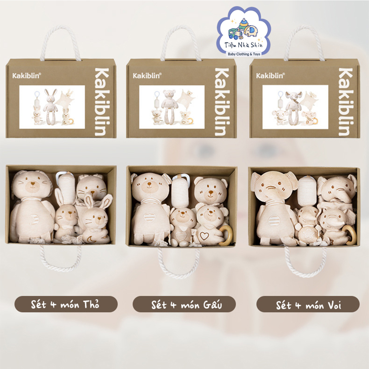 HỎA TỐC Bộ quà tặng sơ sinh 4 món gồm xúc xắc RG2049, treo nôi, gấu ôm lớn và gấu ngủ đa năng