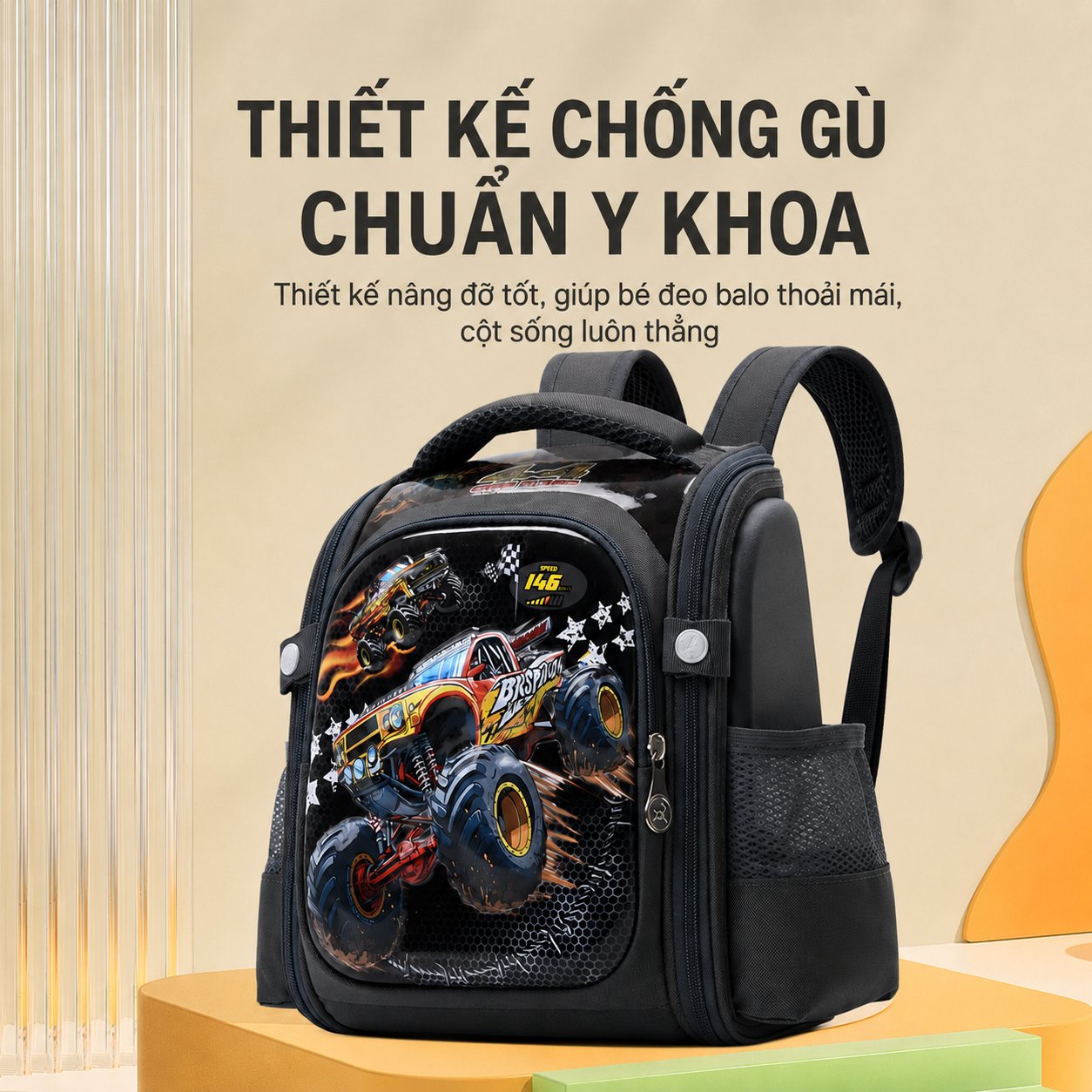 Balo chống gù mầm non Regoo vải Oxford cao cấp chống thấm RG2142, Balo chống gù cao cấp