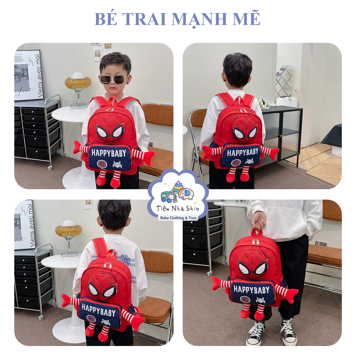 Balo trẻ em Spiderman Regoo RG2044, vải kháng nước, khoảng 350g, dây vai êm cho bé mầm non