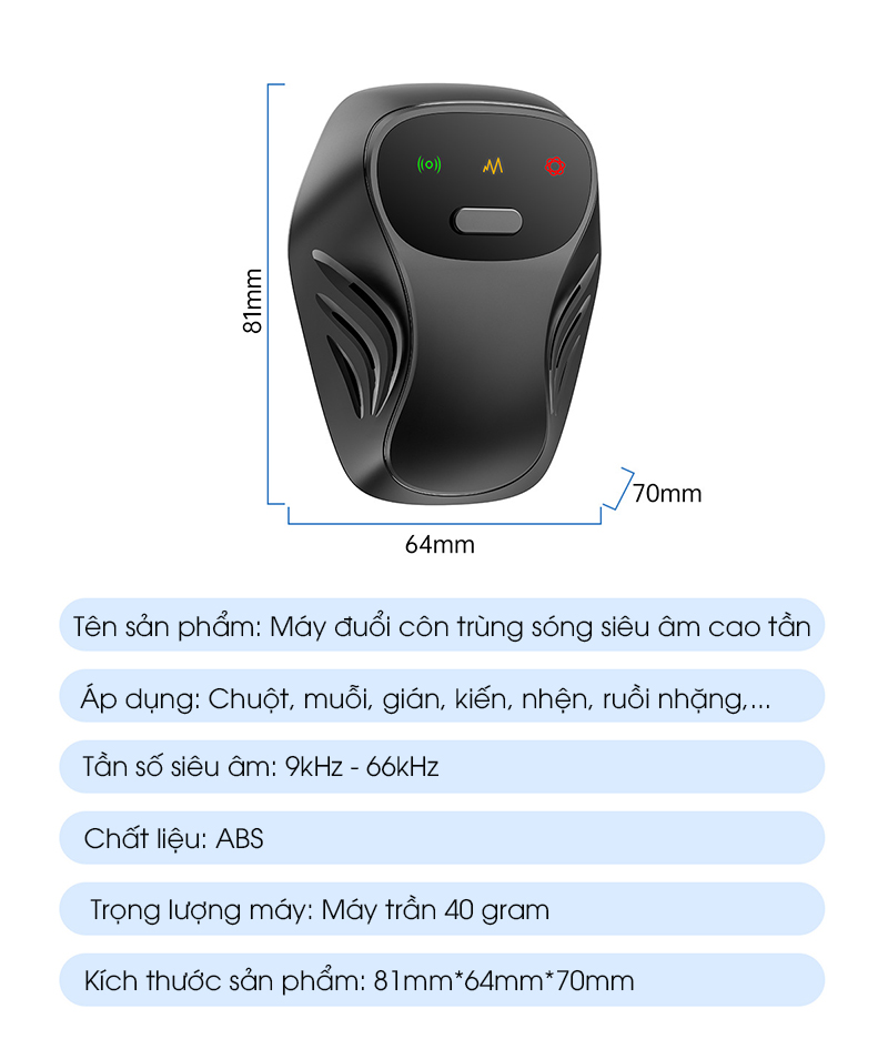 Máy đuổi côn trùng siêu âm Regoo RG1531, 3 mức tần số, loa kép, dùng cho không gian 20-50m²