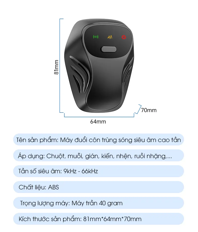 Máy đuổi côn trùng siêu âm Regoo RG1531, 3 mức tần số, loa kép, dùng cho không gian 20-50m²