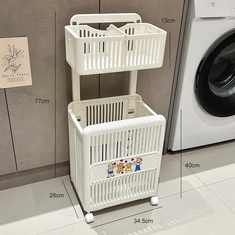 Giỏ đựng quần áo hai tầng đa năng bánh xe 360 độ có thể gấp gọn