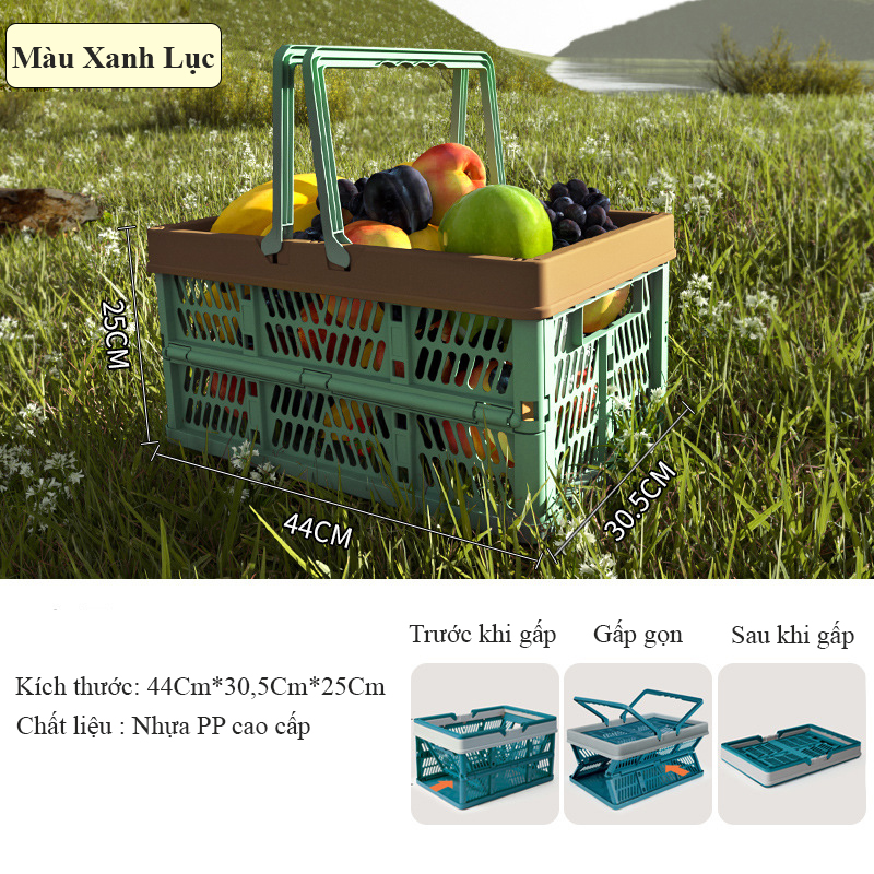 Giỏ nhựa gấp gọn Regoo RG141, nhựa PP, chịu lực 50kg, xách tay đi chợ siêu thị