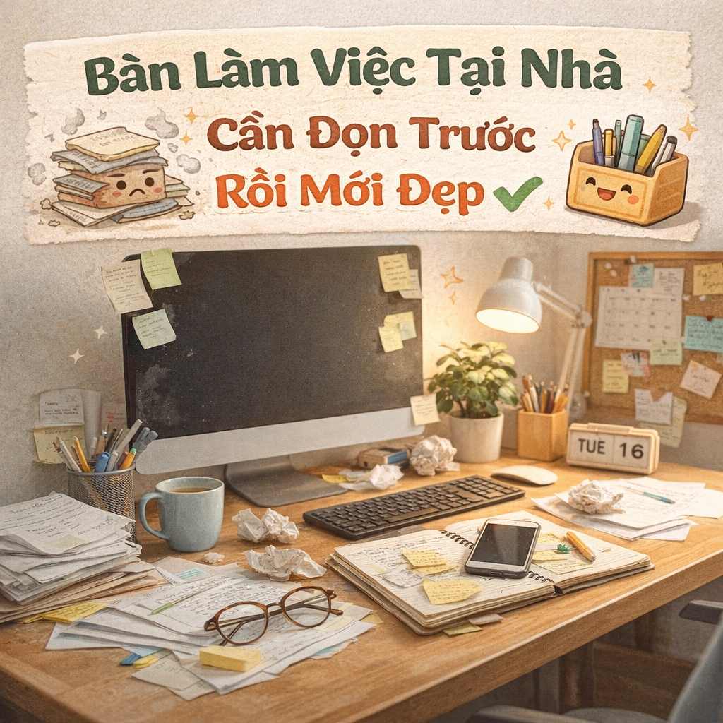 Bàn làm việc tại nhà cần gọn trước rồi mới đẹp: 8 bước giảm rối mắt để ngồi vào là muốn làm