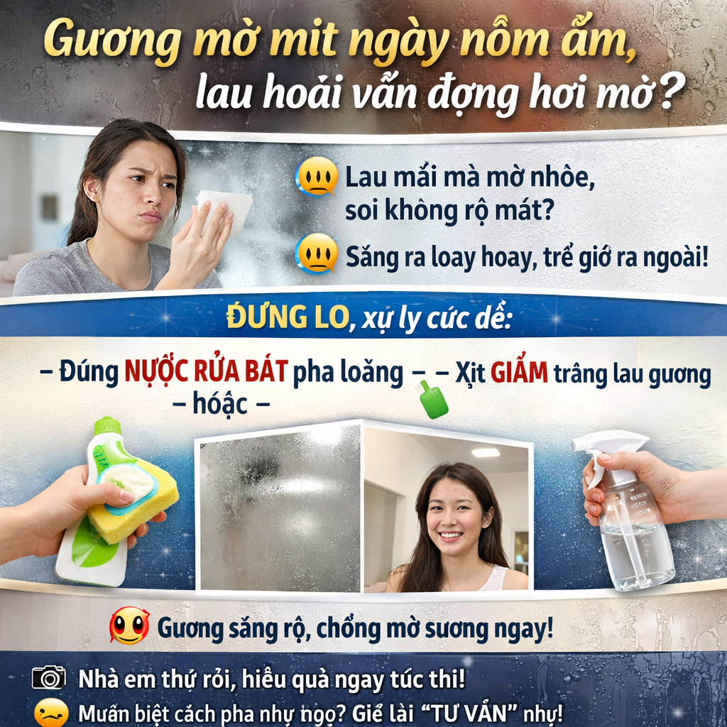 Cách lau gương mùa ẩm không bị mờ