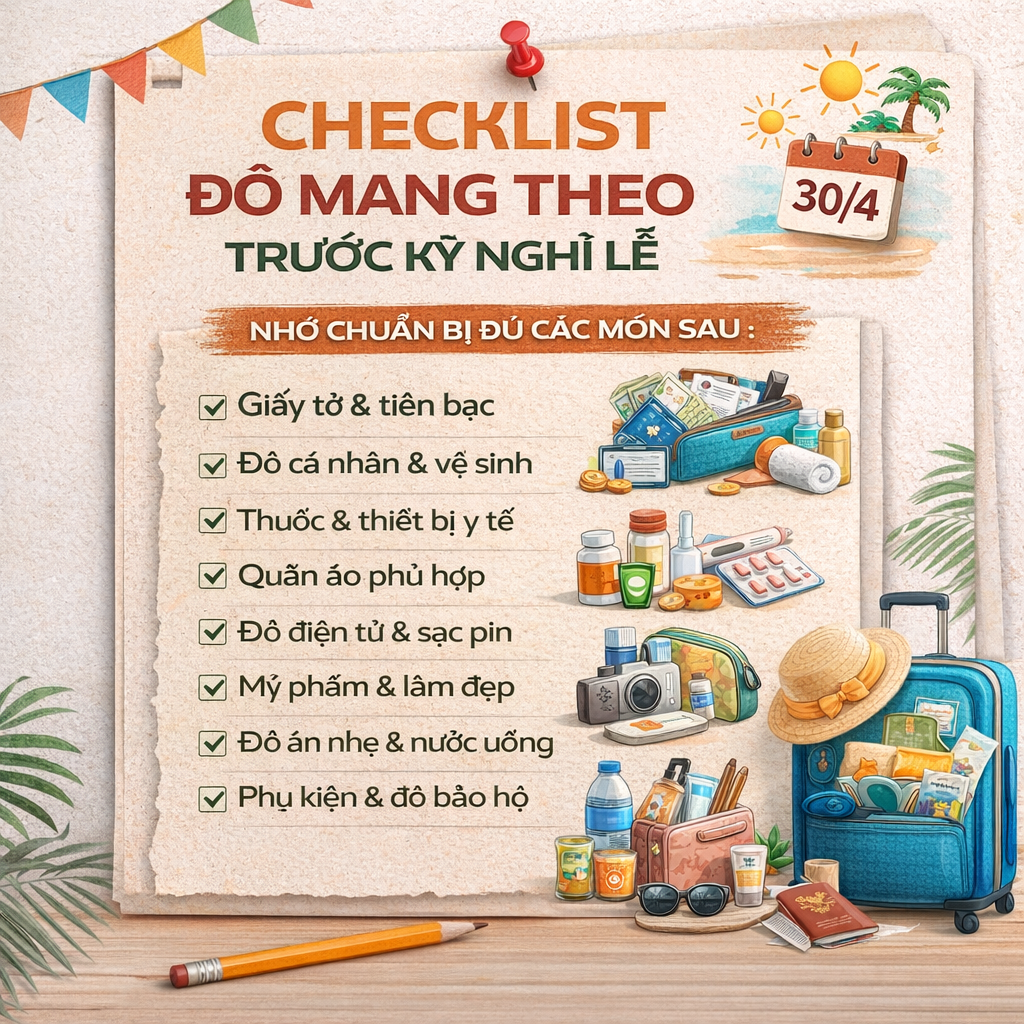 Checklist đồ mang theo trước kỳ nghỉ lễ: gọn hơn, đỡ thiếu hơn cho chuyến đi 3-4 ngày