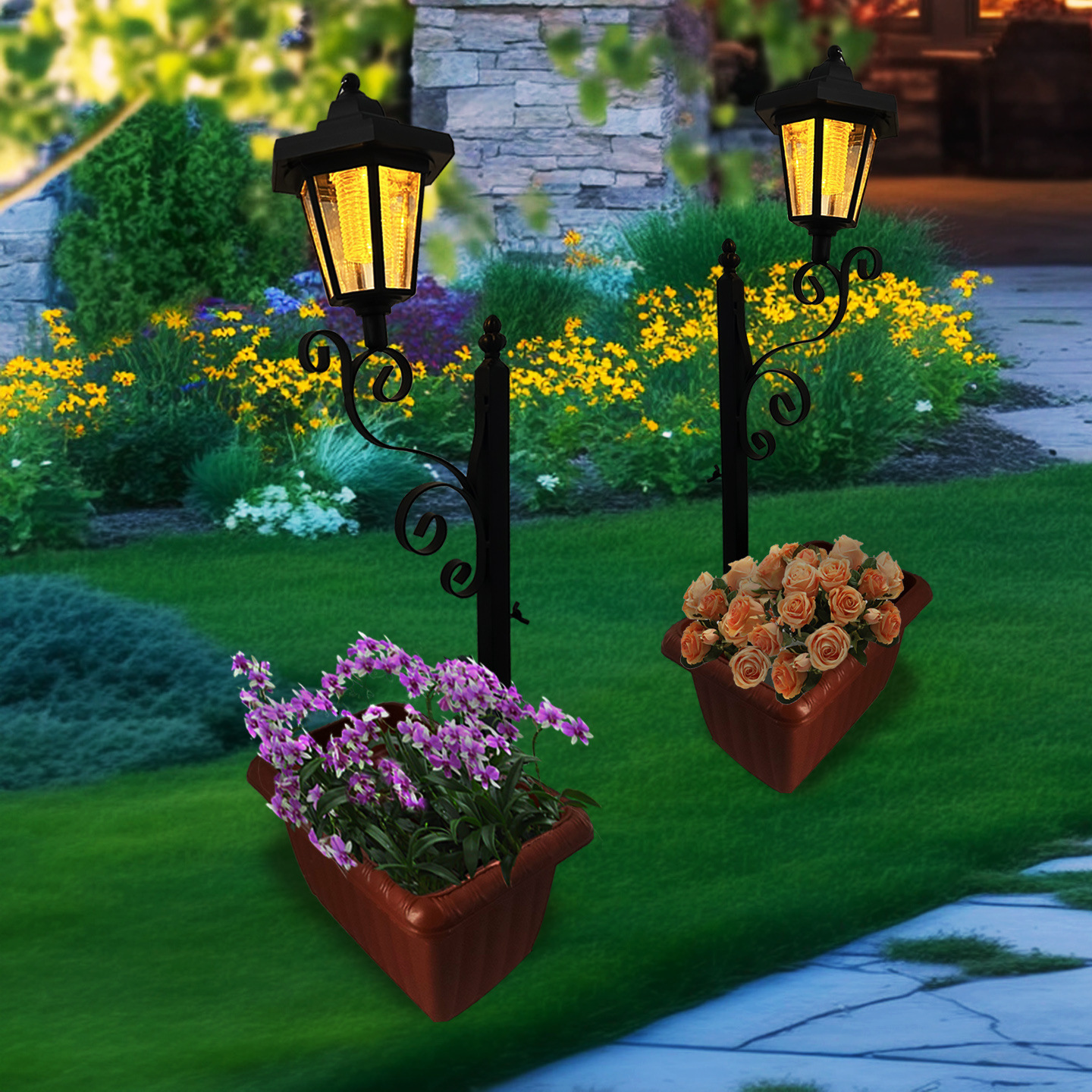 Đèn cắm chậu trồng cây năng lượng mặt trời Regoo RG3138, IP44, sáng khoảng 6–12 giờ, decor sân vườn ngoài trời