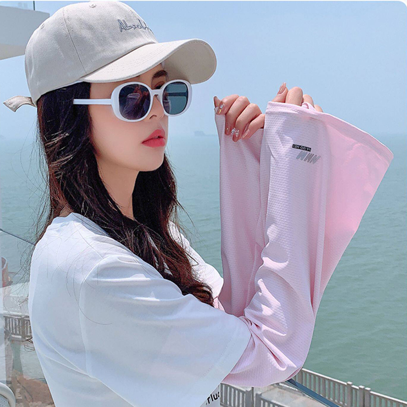 Ống tay chống nắng nữ Regoo, vải lụa băng co giãn, free size, dùng đi xe máy đạp xe lái xe mùa hè