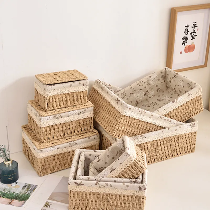 Hộp đựng đồ để bàn Regoo kiểu dệt giả mây, 3 size nhỏ/trung/lớn, giúp không gian gọn gàng RG841