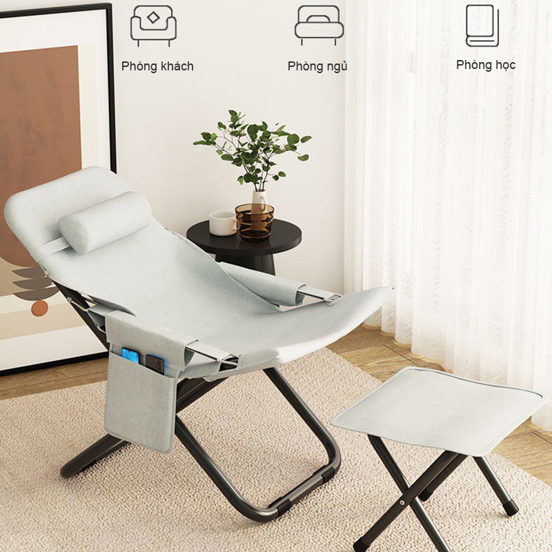 Ghế tựa thư giãn nghỉ trưa gấp gọn Regoo RG1741, khung kim loại, 3 mức điều chỉnh, dùng tại nhà, không kèm đôn