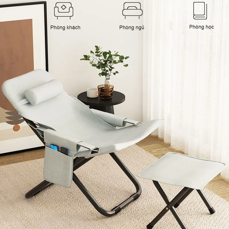 Ghế tựa thư giãn nghỉ trưa gấp gọn Regoo RG1741, khung kim loại, 3 mức điều chỉnh, dùng tại nhà, không kèm đôn