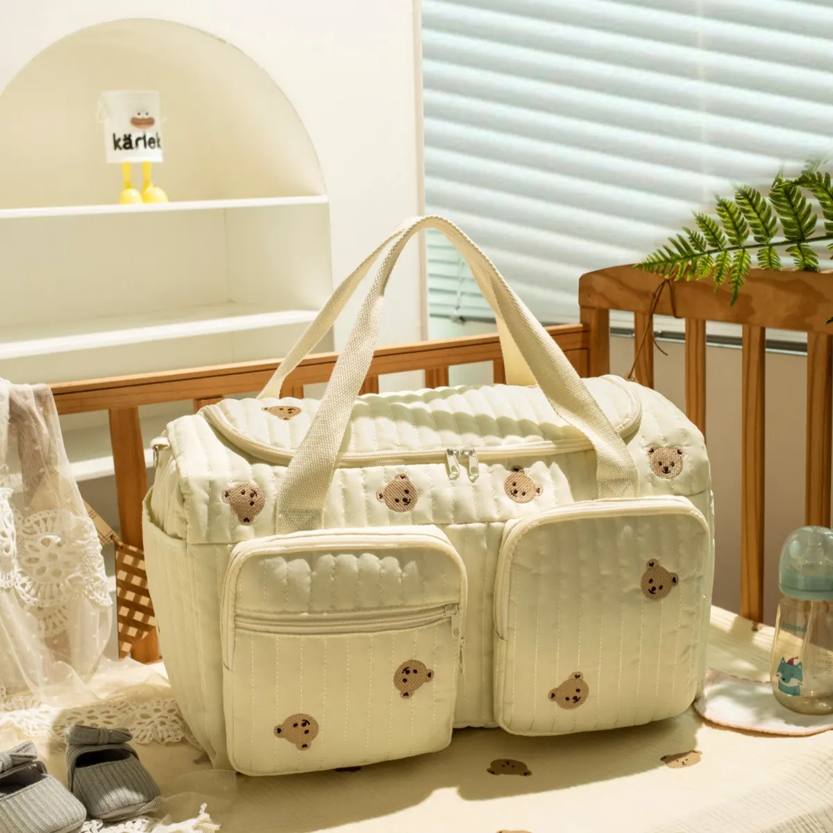 Túi xách mẹ và bé họa tiết gấu dễ thương RG1731, túi đựng đồ đa năng phong cách hoạt hình dung tích lớn