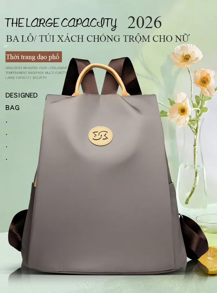 Ba lô nữ chống trộm 2026 RG1733, kiểu mới dành cho đi làm, đi học, chất liệu dày dặn, sức chứa lớn, có ngăn đựng laptop.