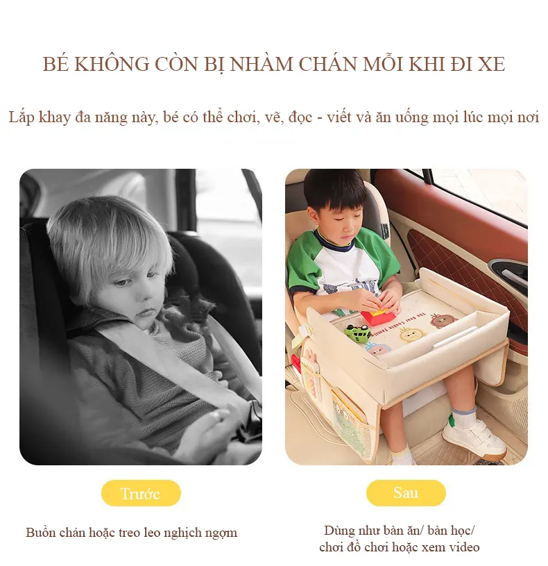 Bàn đa năng thông minh để ghế an toàn cho trẻ em trên ô tô RG1833 - Bàn ăn đựng đồ chống thấm nước  - Bàn đa năng cho bé học tập và chơi mỗi khi đi xe mẫu mới 2026