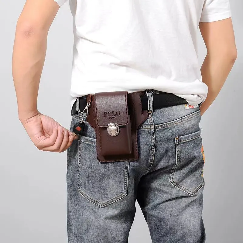 Túi đeo thắt lưng nam Regoo RG2132 chất liệu PU, dáng đứng gọn, đựng điện thoại và đồ nhỏ