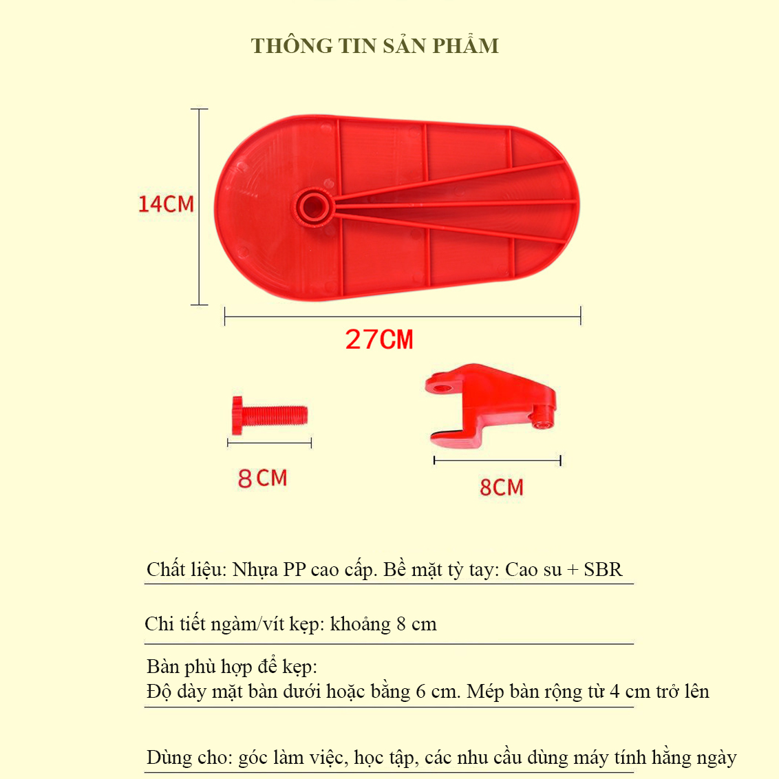 Giá đỡ tay máy tính Regoo RG3133 xoay 180 độ, mặt đỡ 27 x 14 cm, kẹp bàn tới 6 cm