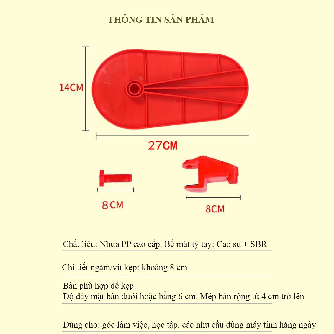 Giá đỡ tay máy tính Regoo RG3133 xoay 180 độ, mặt đỡ 27 x 14 cm, kẹp bàn tới 6 cm