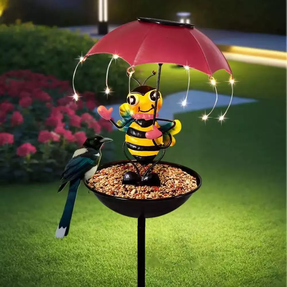 Đèn sân vườn NLMT Regoo RG3137, kiêm khay cho chim ăn, hình thú đội ô, decor ngoài trời