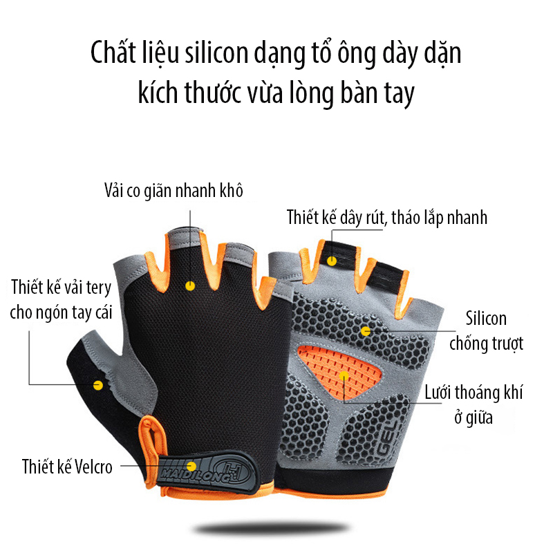 Găng tay đạp xe nửa ngón Regoo RG1635, thoáng khí mùa hè, lòng bàn tay tăng bám