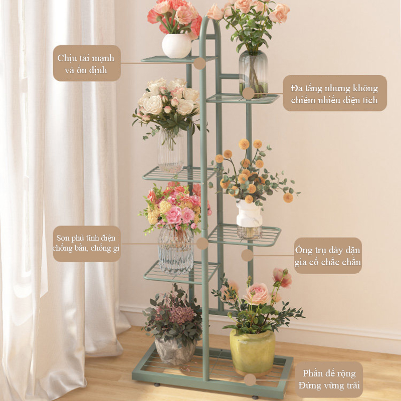 Kệ để chậu cây ban công, trang trí nhà Regoo RG1041 nhiều tầng đặt sàn, khung sắt sơn tĩnh điện phong cách tối giản hiện đại.